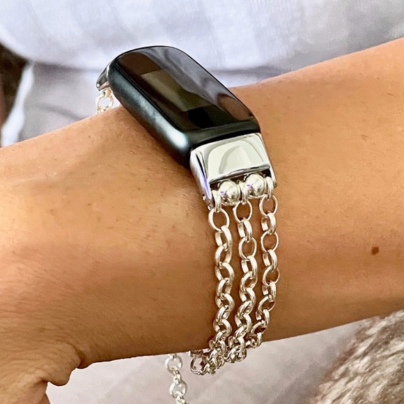 925 Sterling Silver Triple Rolo Chain Fitbit Luxe Band Women Jewelry Bracelet - Picture 1 of 8